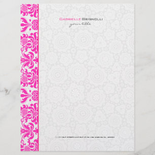 Papel Timbrado Vintage rosa e branca Flores e círculos Damascos