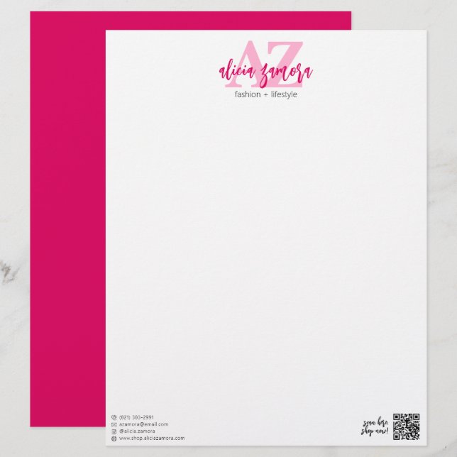 Papel Timbrado Viva Moderno Magenta Negrito Chique Elegante Rosa  (Frente/Verso)