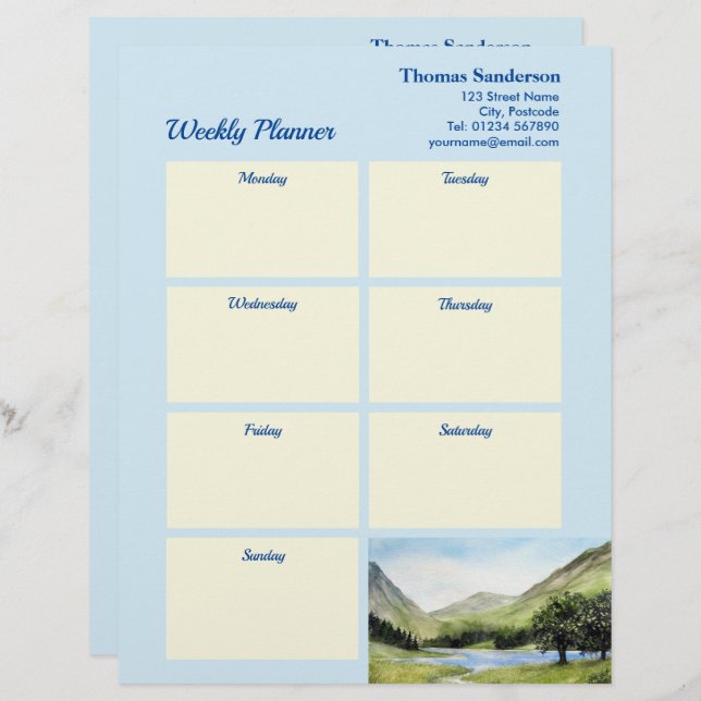 Papel Timbrado Weekly Planner Lake Buttermere Cumbria Inglaterra (Frente/Verso)