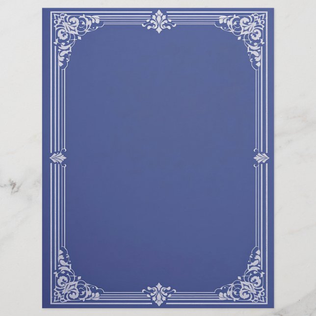 Papel Timbrado White Art Deco Frame on Dusty Blue (Frente)