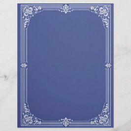 Papel Timbrado White Art Deco Frame on Dusty Blue Stationery