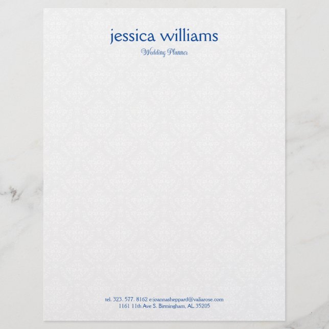Papel Timbrado White Damasks Background Blue Typography (Frente)