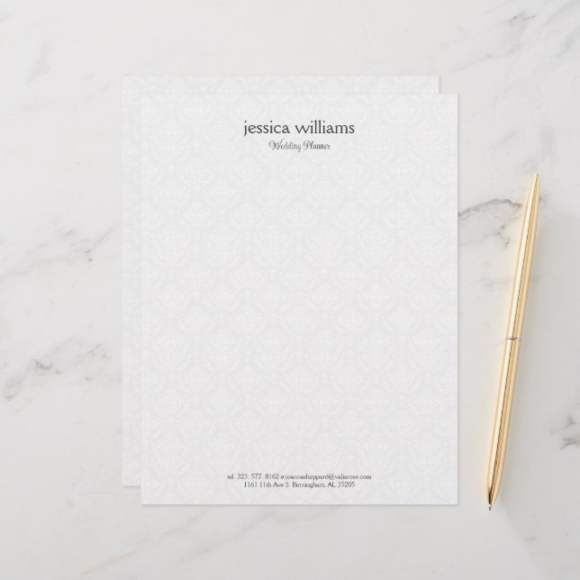 Papel Timbrado White Damasks Background Personalized Gray Text (Frente/Verso In Situ)