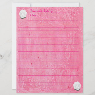 Papel Timbrado White Rose on Lined Pink Stationery