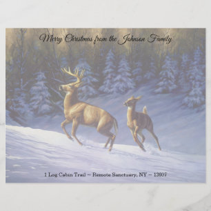 Papel Timbrado Whitetail Deer Buck & Doe na Neve de inverno