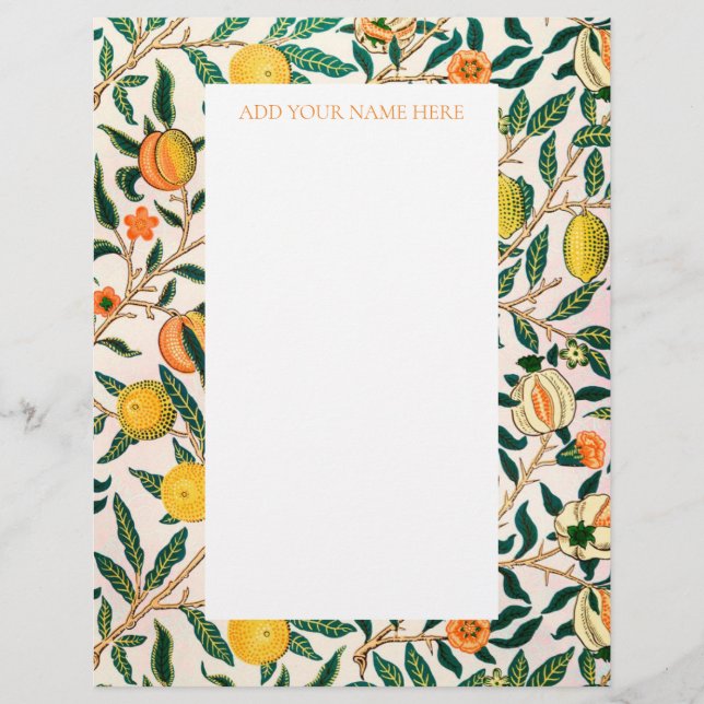 PAPEL TIMBRADO WILLIAM MORRIS LETTERHEAD COM POMEGRANATE DESIGN (Frente)