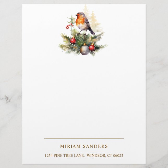 Papel Timbrado Winter Red Robin Christmas Letterhead (Frente)