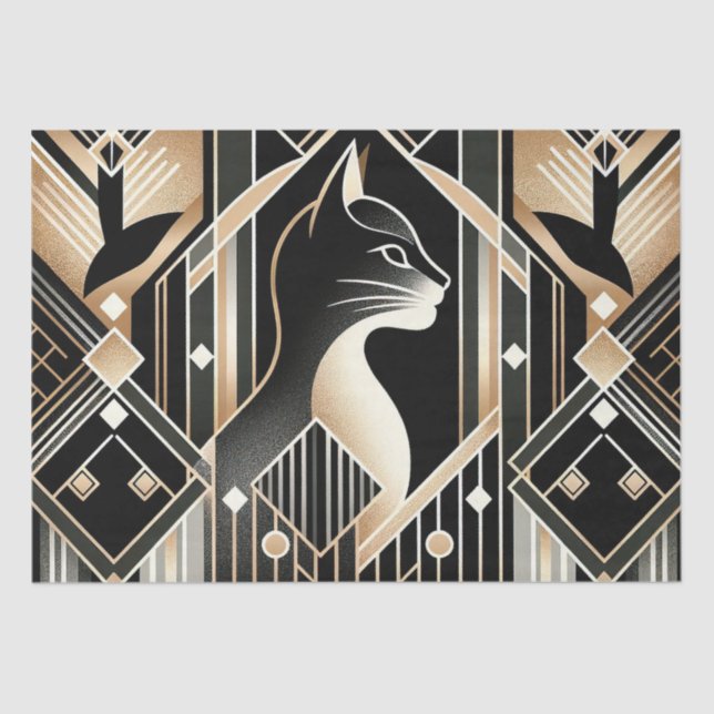 Papel Tissue Abstrato Gato Preto Decorativo (Frente )