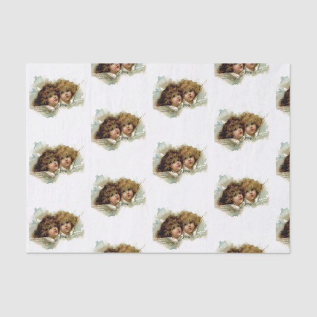 Papel Tissue de Anjos de Aquarela PERSONALIZÁVEL (Frente )