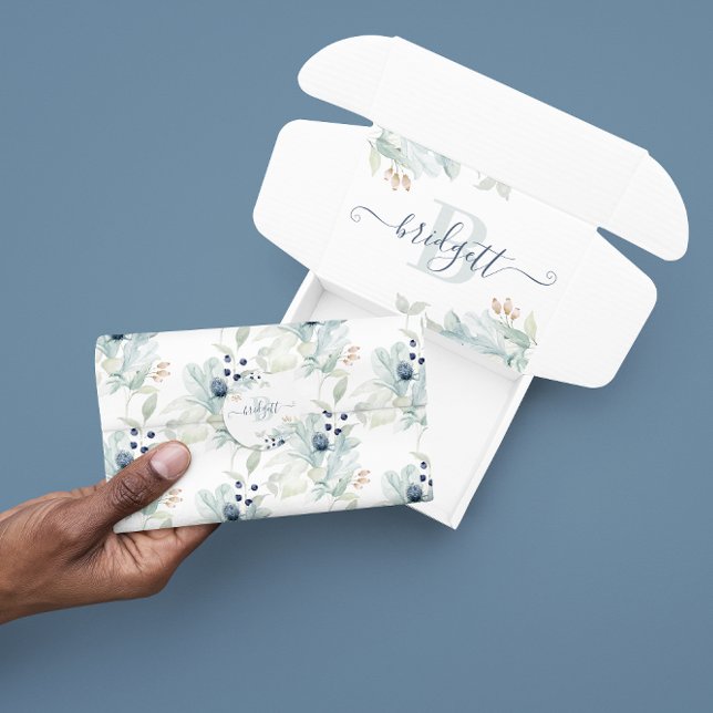 Papel Tissue Floral Aquarela Azul Empoeirado (Celebrate someone special with this watercolor floral tissue paper! Matching collection available! )