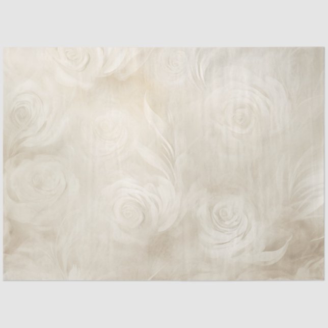 Papel Tissue Floral Creme Marfim para Casamento (Frente )