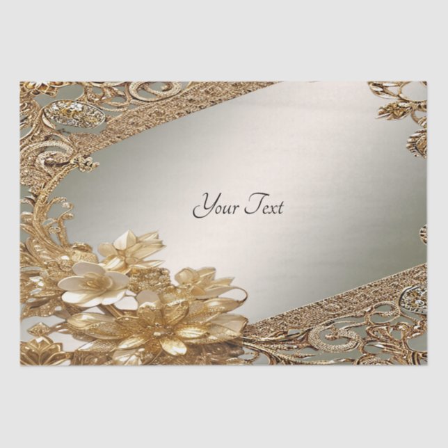Papel Tissue Floral Ornate Dourado Moderno (Frente )