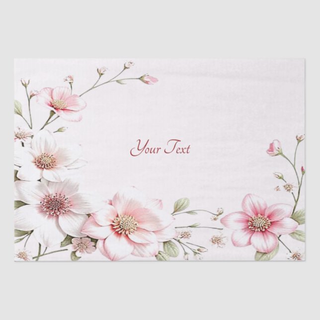 Papel Tissue Floral Rosa Branco Elegante (Frente )