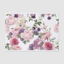 Papel Tissue Floral Rosas Roxas e Rosas