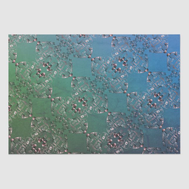 Papel Tissues "Obrigado" Azul Verde Marmorizado (Frente )