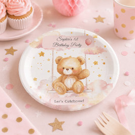 Papel Urso Teddy Adorável de 1º Aniversário – Prato Pers