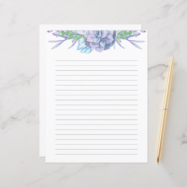 Papel Vinculado Suculente Pintado À Mão (Frente/Verso In Situ)