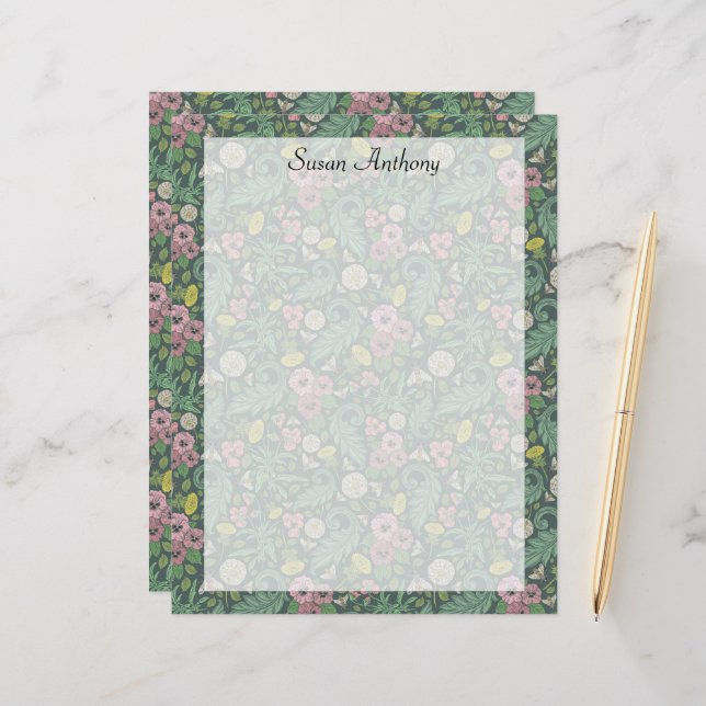 Papel Vintage Yellow Dandelions Rosa Pansy Faces (Frente/Verso In Situ)