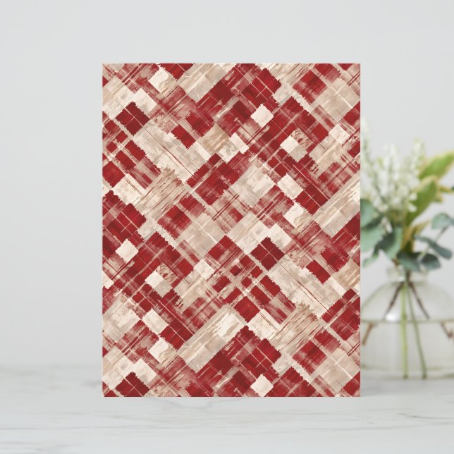 Papel Xadrez com Pinceladas Abstratas Vermelhas e  (Em pé/Frente)