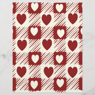 Papel Xadrez Creme e Vermelho com Corações