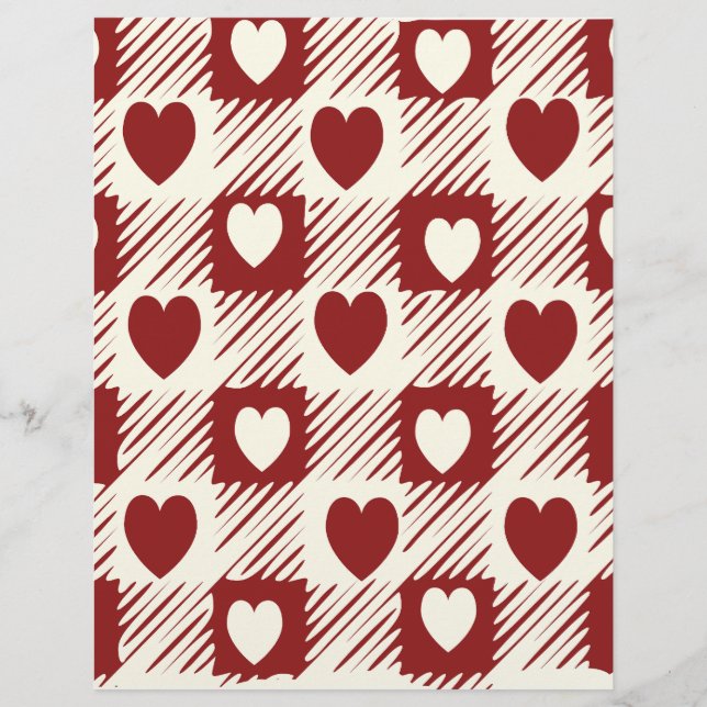 Papel Xadrez Creme e Vermelho com Corações (Frente)