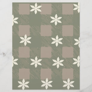 Papel Xadrez Verde Oliva com Flores