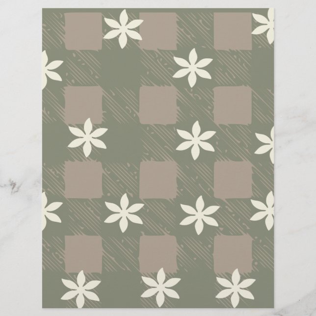 Papel Xadrez Verde Oliva com Flores (Frente)
