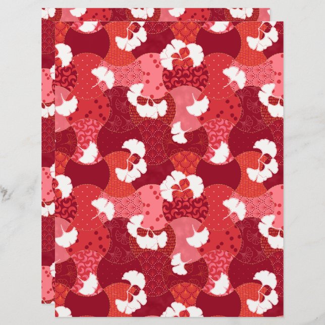 Papelão vermelho-cinzento do padrão Kimono japonês (Frente/Verso)