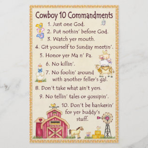 Papelaria 10 Mandamentos do Cowboy - Diversão Fazenda