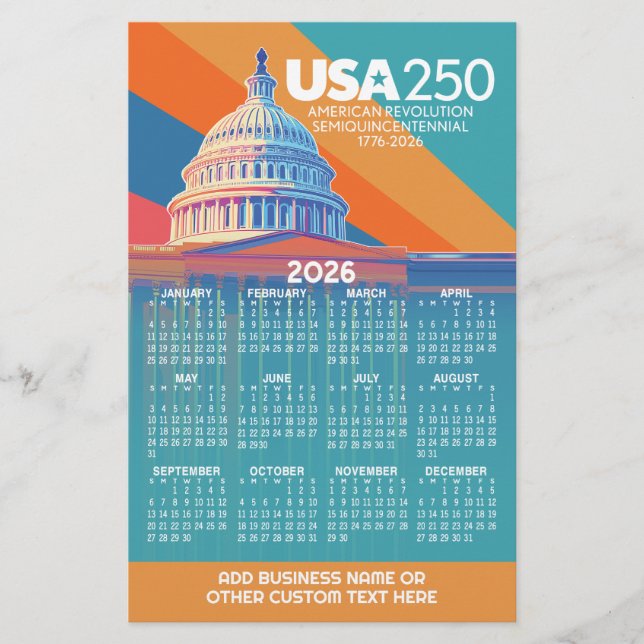 Papelaria 2026 Calendar with USA 250 Capital Dome America (Frente)