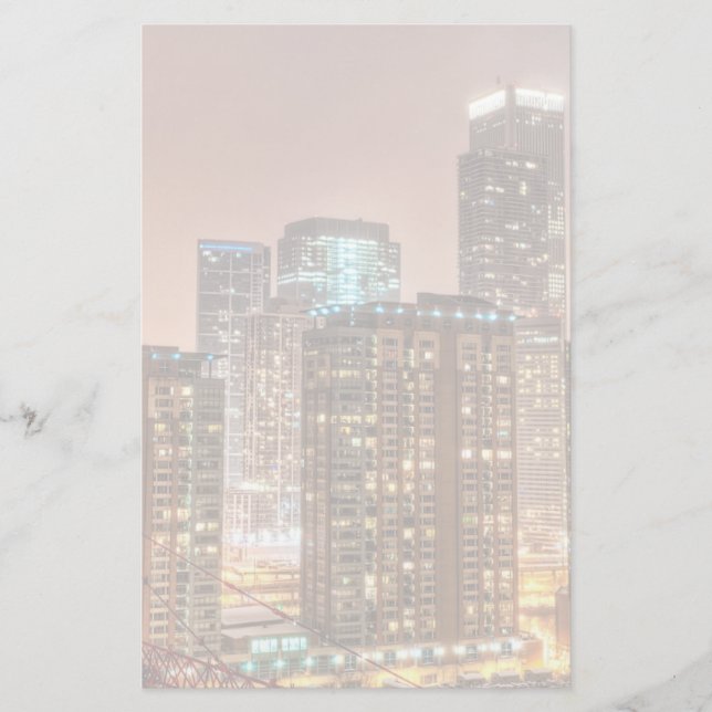 Papelaria A neve cai sobre a skyline na noite em Chicago (Frente)