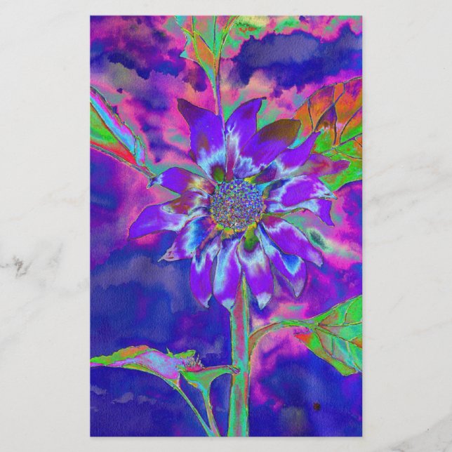 Papelaria Abstract blue purple sunflower | retro funky  (Frente)