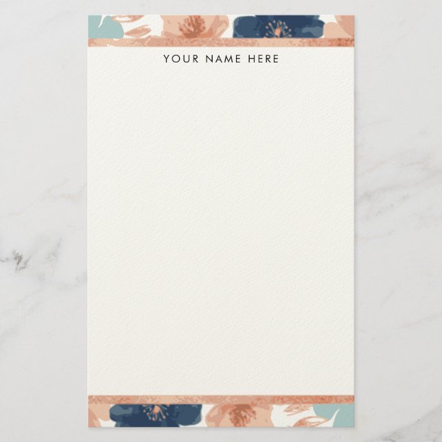 Papelaria Abstract Floral with Rose Gold Border (Frente)