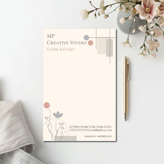 Papelaria Abstract Pastel Design: Modern Florals & Geometry  (Criador carregado)