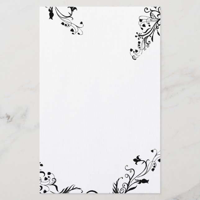 Papelaria Abstrato Black Floral Vinculando Stationery (Frente)