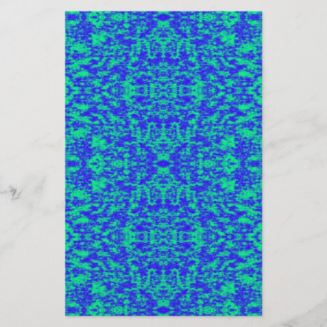 Papelaria Abstrato Fractal Em Azul E Verde (Frente)