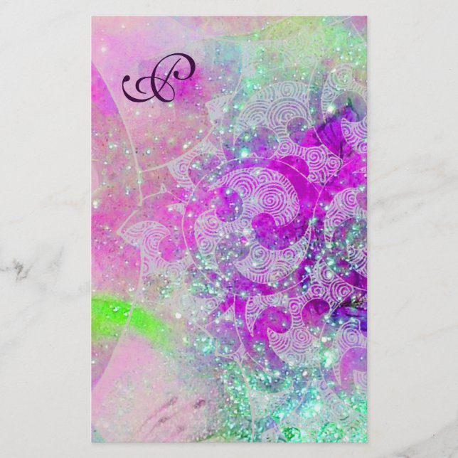 Papelaria ABSTRATO WAVES Azul,Monograma de Casamento Rosa Pú (Frente)