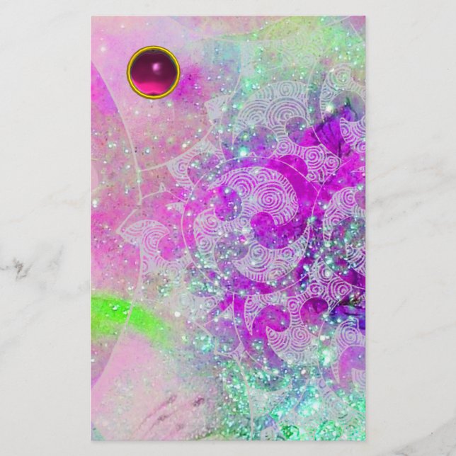 Papelaria ABSTRATO WAVES Azul Teal, Fuchsia Roxo Gemstone (Frente)