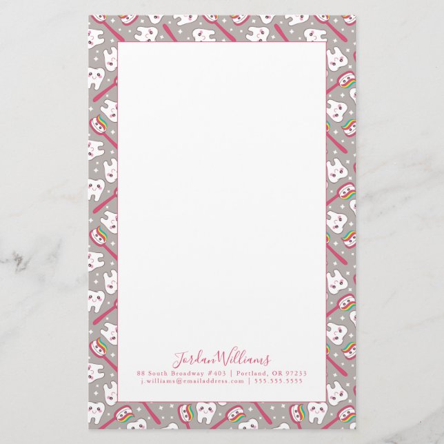 Papelaria Adicionar Seu Nome| Padrão de dentes arco-íris (Frente)