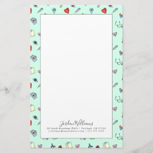 Papelaria Adicione seu nome   Padrão De Ícone Médico Cute