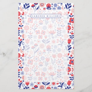Papelaria Adicione seu teste padrão floral azul & coral