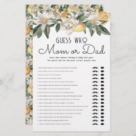 Papelaria Adivinhe Quem Mãe Ou Pai De Chá de fraldas De Citr