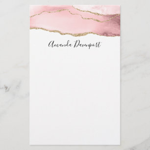 Papelaria Agite de Blush Rosa com Elegante de Fita Dourada