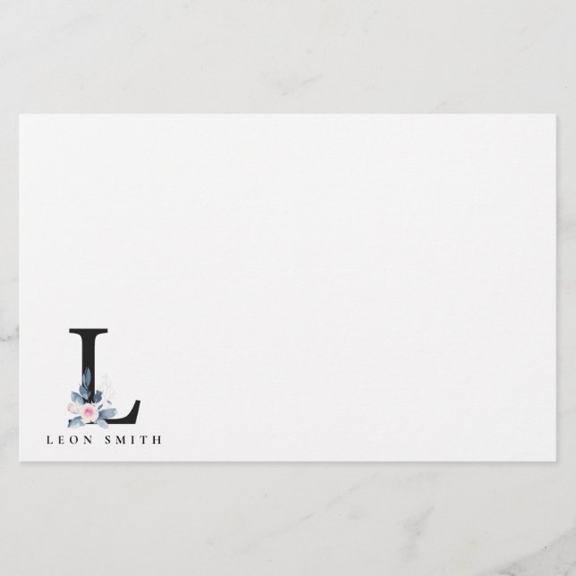 PAPELARIA ALFABETES FLORAIS AZUIS SUAVES LENTO LETOR L (Frente)