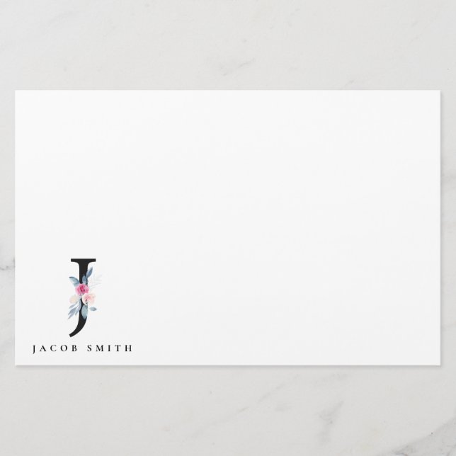 PAPELARIA ALFABETES FLORAIS AZUIS SUAVES NOME DA LETRA J (Frente)