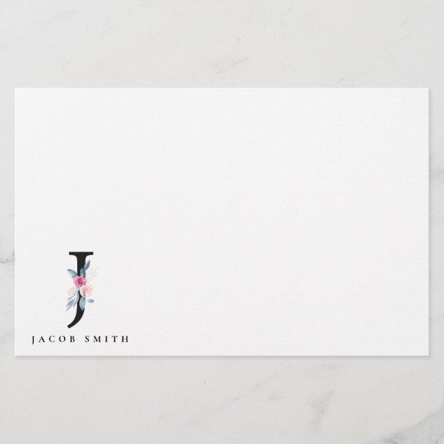 PAPELARIA ALFABETES FLORAIS AZUIS SUAVES NOME DA LETRA J (Frente)