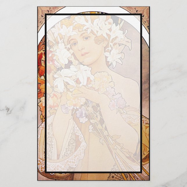 Papelaria Alphonse Mucha Flower (Frente)