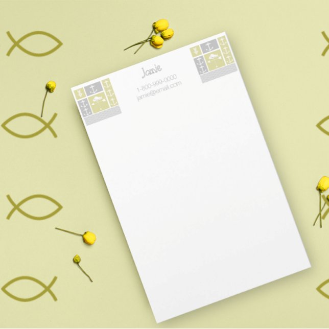 Papelaria Amarelo náutico e Cinza Ancora Peixes Vane (Criador carregado)