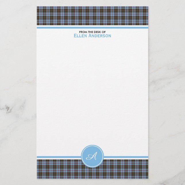Papelaria Anderson Família Tartan Xadrez azul claro Monogram (Frente)
