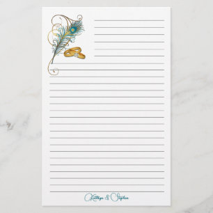Papelaria Anéis de Casamento e Penas de Peacock Teal Lindas